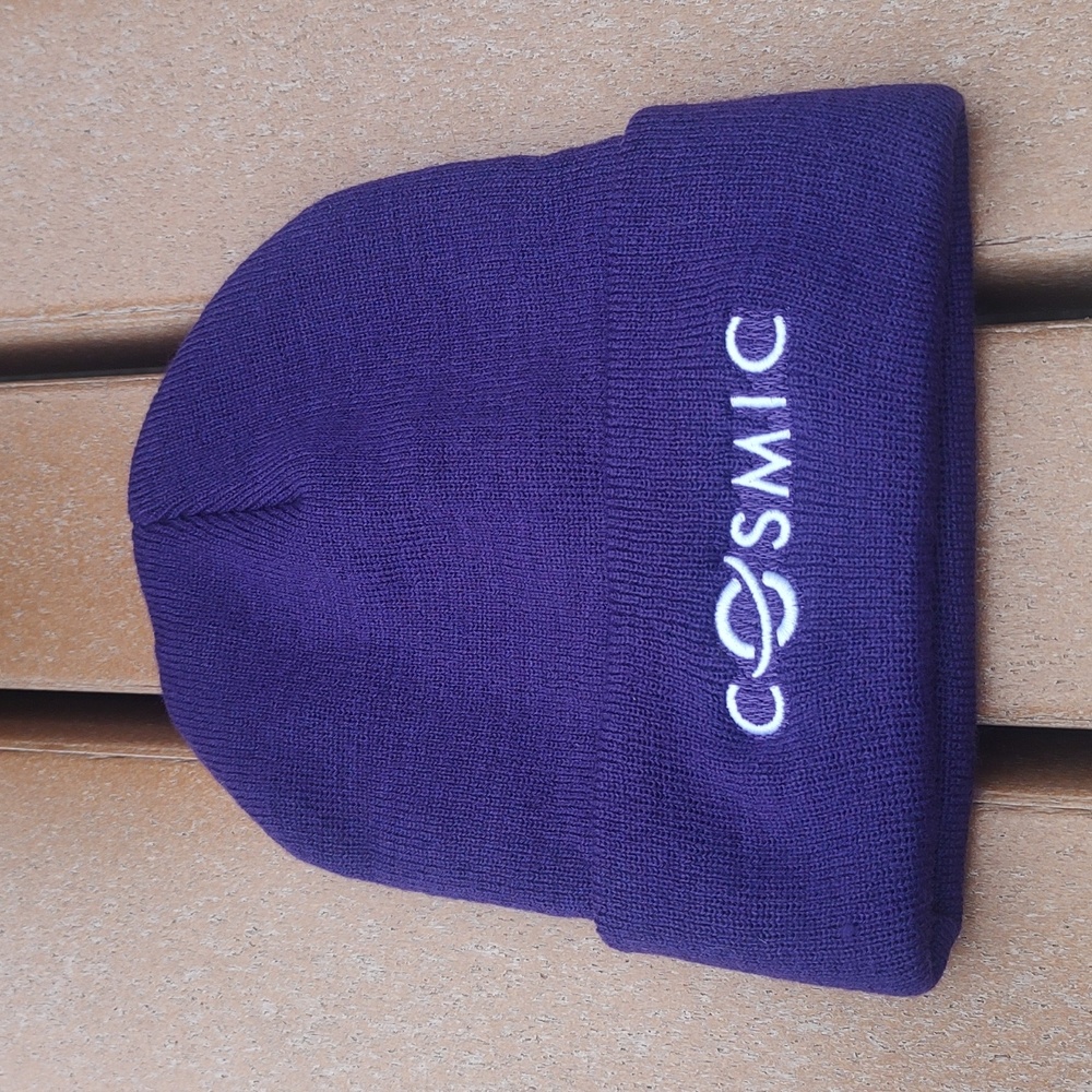 Cosmic Embroidered Logo Knit Cuffed Purple Beanie